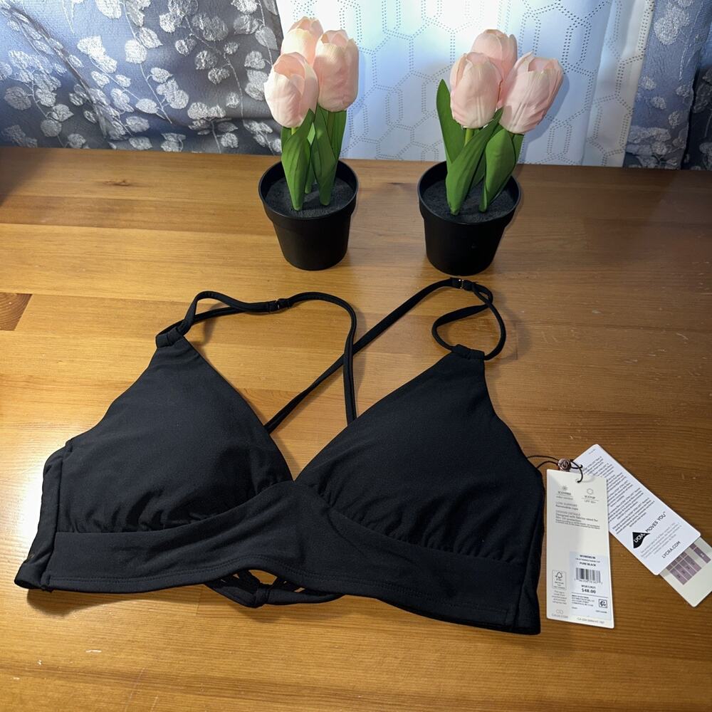 CALIA Swim Top Women's Medium Double Strap Triangle Bikini Low Support Black